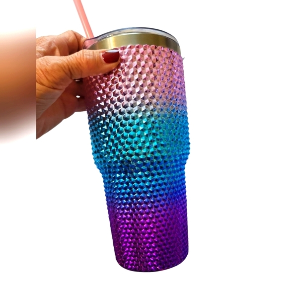NWT Colorful Rhinestone Studded  Tumbler With Straw 26oz Pink,blue,purple - Picture 1 of 12